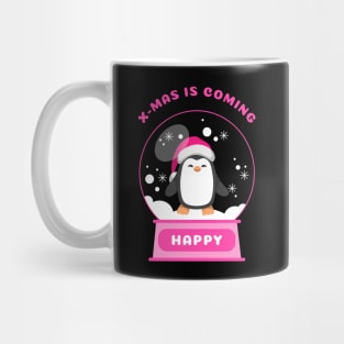 Xmas Is Coming Happy Penguin (Pink) Mug